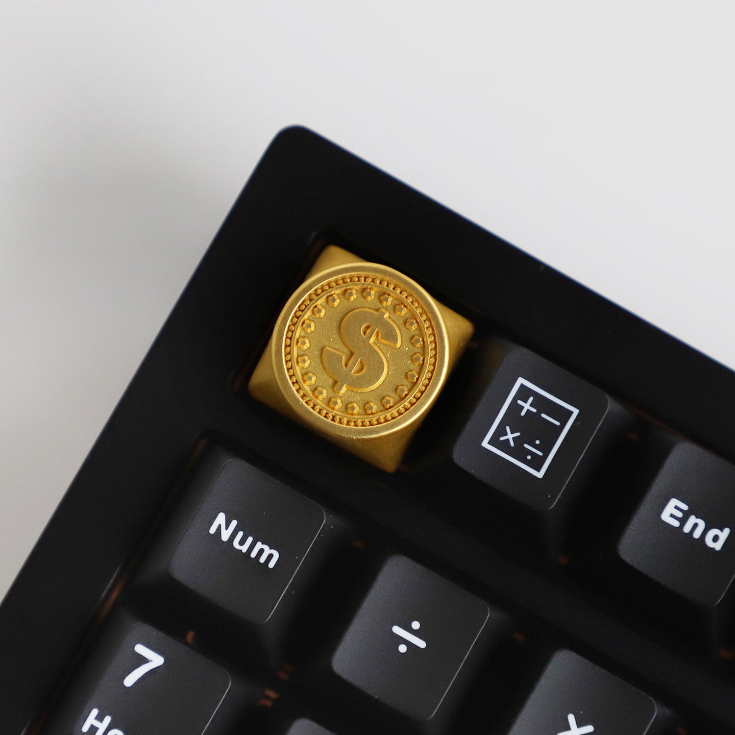 Metal personalized keycaps, featuring gold bar and gold brick shaped enter keys, made of zinc alloy material with original height, including enter and ESC keys