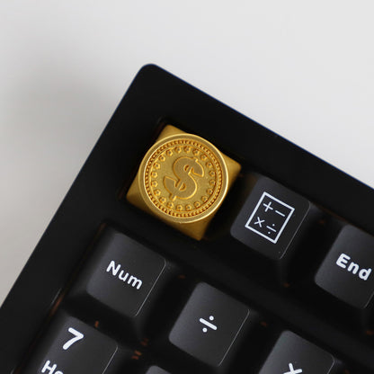 Metal personalized keycaps, featuring gold bar and gold brick shaped enter keys, made of zinc alloy material with original height, including enter and ESC keys