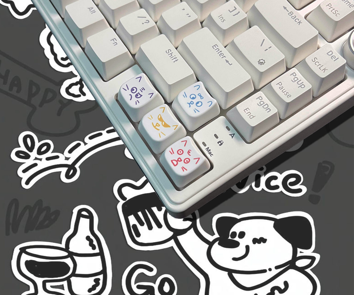 Cute cat 8-key emoji, heat sublimated PTB material, personalized keycap.