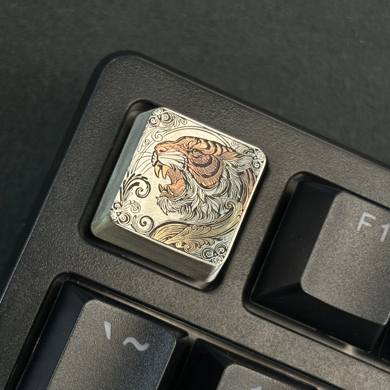 Collection of pure silver hand carved personalized keycaps, hand carved inlaid custom art keycaps