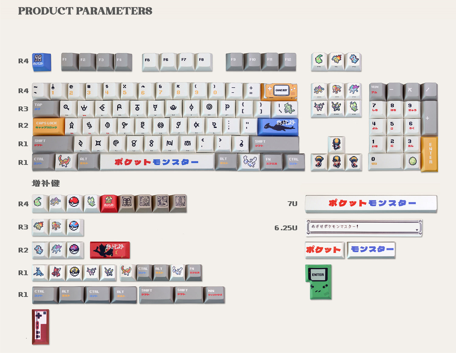 Pok é mon Theme Set Personalized Keycaps, Cute Pixel Style Mechanical Keyboard Cap PBT Five sided Heat Sublimation Original Factory Height