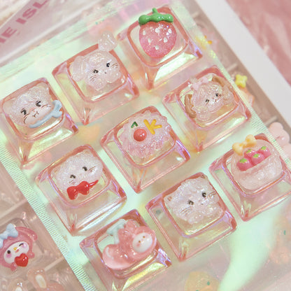 Mikko Transparent Keycaps Customized Fine Sparkling Pink Personalized Keycaps, Cute Pink Keyboard Decorative Keycaps
