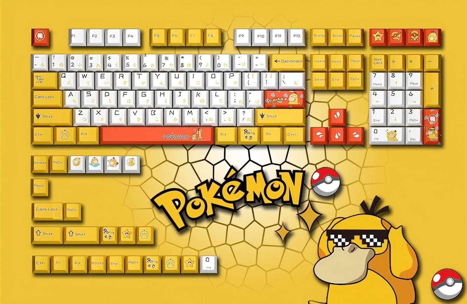 Pok é mon Psyduck Theme, PBT Material Five sided Heat Sublimation, Anime Game Series Personalized Set, Decorative Keycaps