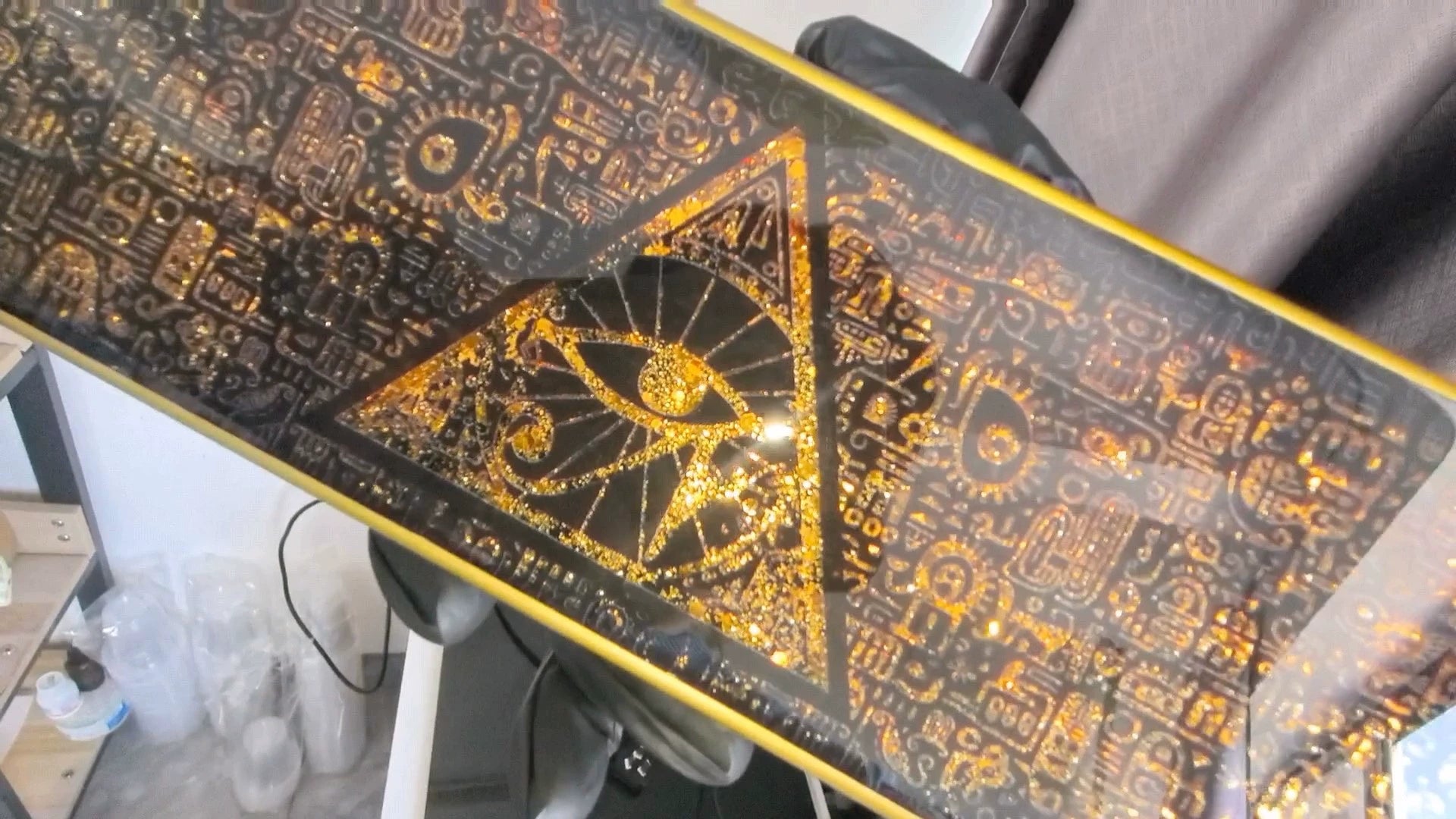 Eye of Providence， Ancient Egyptian characters, flowing sand style, resin Crystal drops of glue customized keyboard holder.