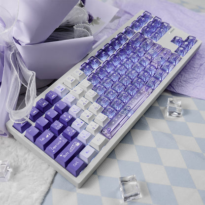 Snowy Mountain Strawberry Heartbeat Gradient Pink Transparent Mechanical Keyboard Keycaps Customization Complete Set PBT+PC Original Factory Height Set Keycaps