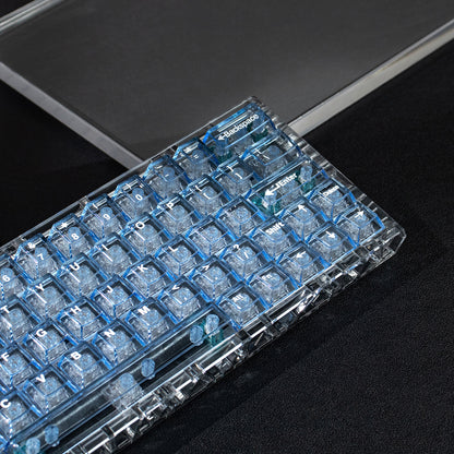 Light blue transparent mechanical keyboard keycaps with transparent PC material for customized keycaps.
