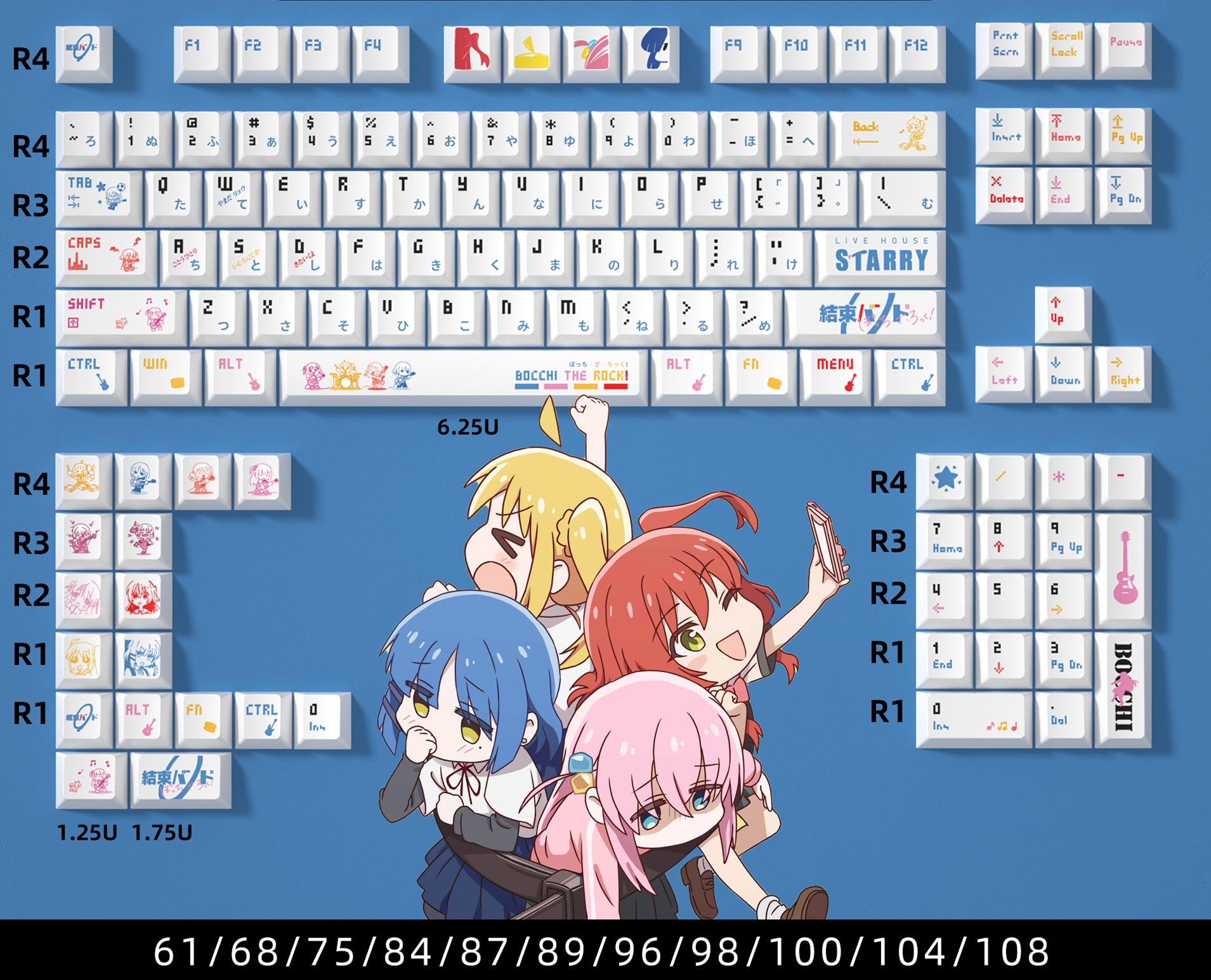 BOCCHI THE ROCK! Theme series set personalized keycaps, anime and game character peripheral PBT, PC material creative art set keycaps