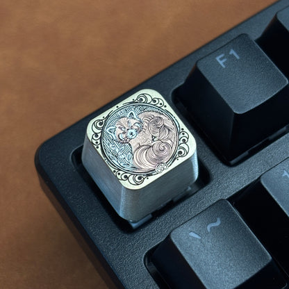 Collection of pure silver hand carved personalized keycaps, hand carved inlaid custom art keycaps