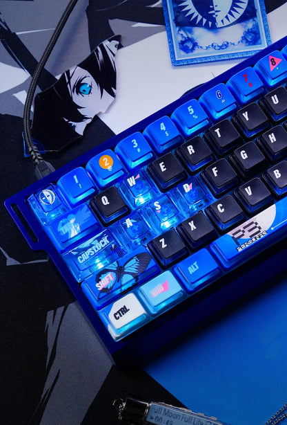 Persona P3R keycap pbt thermal sublimation blue nuclear power side transparent personalized keycap set