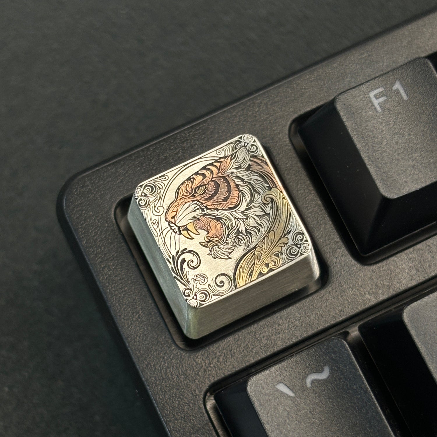 Collection of pure silver hand carved personalized keycaps, hand carved inlaid custom art keycaps