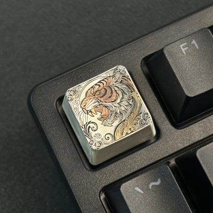 Collection of pure silver hand carved personalized keycaps, hand carved inlaid custom art keycaps