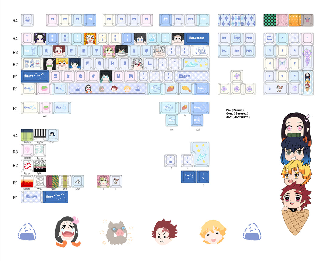 Demon Slayer: Kimetsu no Yaiba Theme Keycap Two dimensional Anime Peripheral Mechanical Keycap PBT Five sided Heat Sublimation Personalized Keycap Set