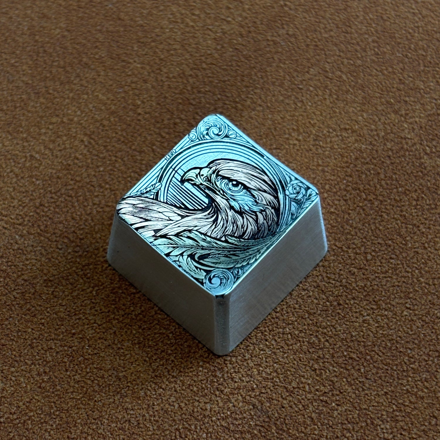 Collection of pure silver hand carved personalized keycaps, hand carved inlaid custom art keycaps