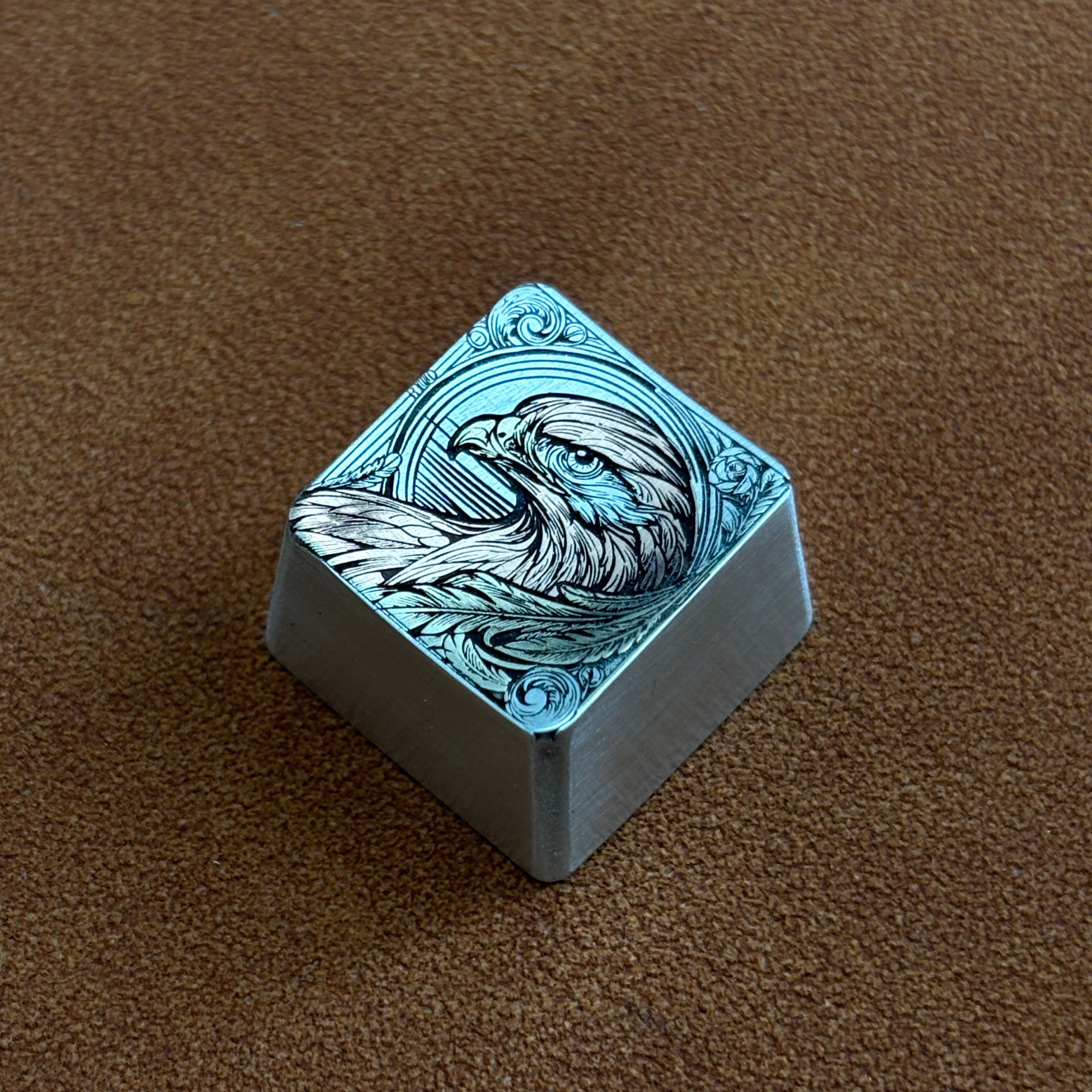 Collection of pure silver hand carved personalized keycaps, hand carved inlaid custom art keycaps