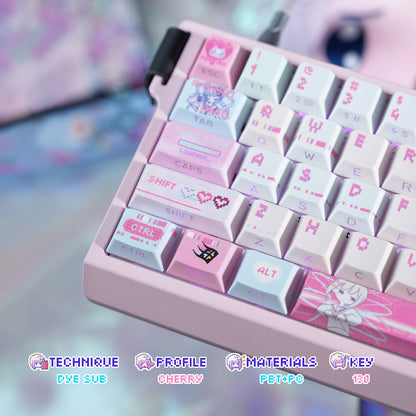 NEEDY GIRL OVERDOSE Theme Keycaps PBT+PC Thermal Sublimation Craftsmanship Personalized Keycap Set Pink Series Keycaps, Anime Game Theme Decorative Keycaps