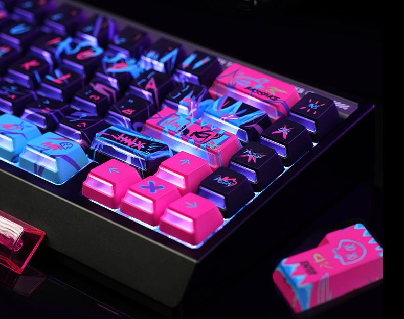 League of Legends lol themed keycap Jinx pbt+PC sublimation technology side transparent personalized keycap set, anime game themed decorative keycap