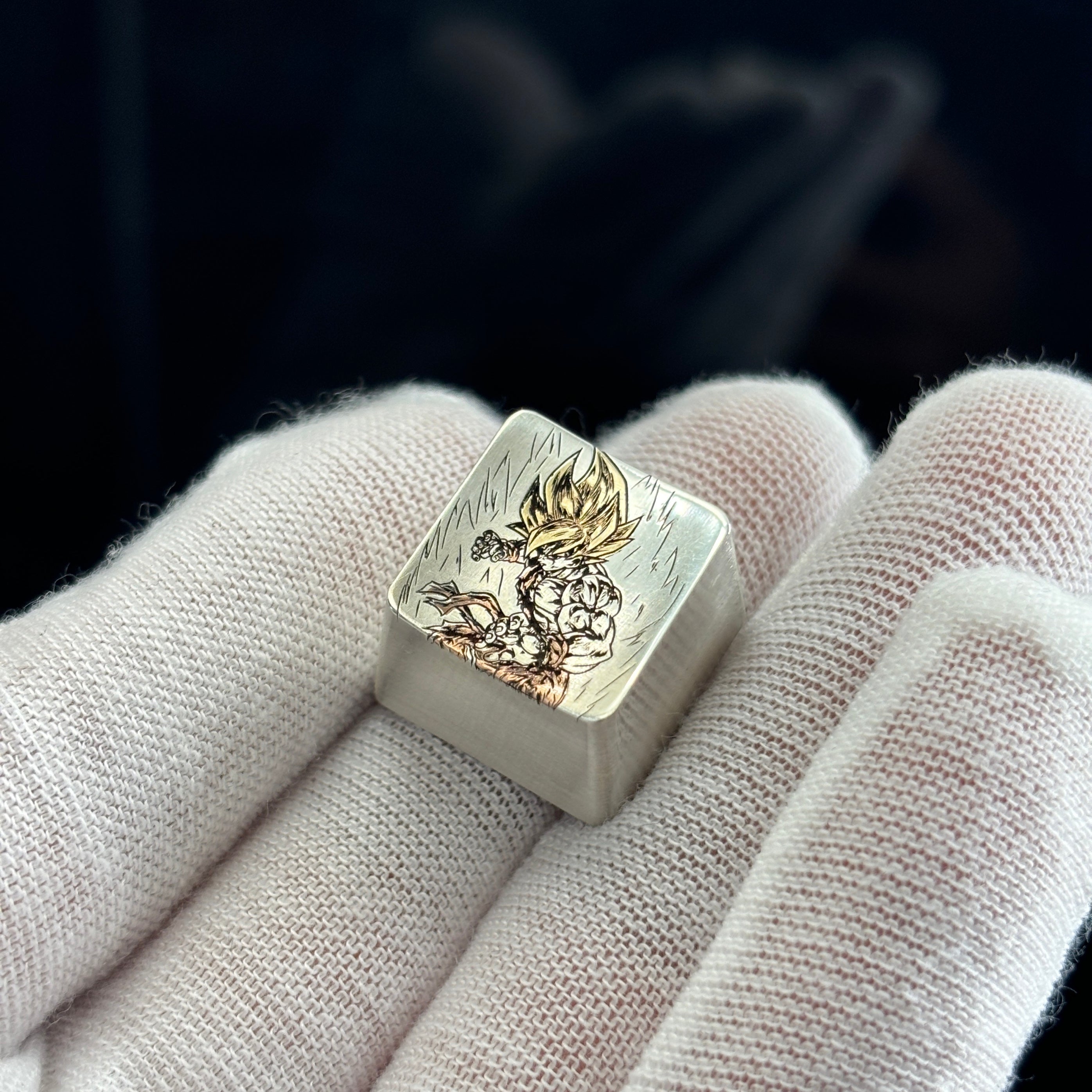 Collection of pure silver hand carved personalized keycaps, hand carved inlaid custom art keycaps