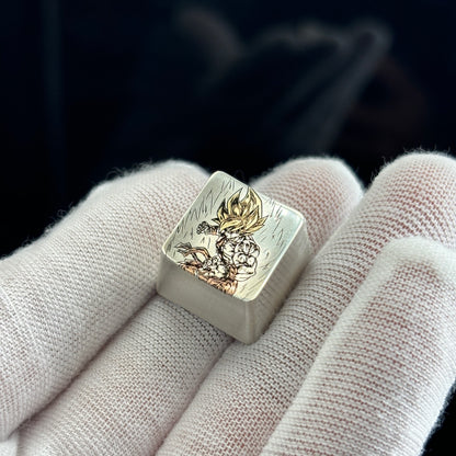 Collection of pure silver hand carved personalized keycaps, hand carved inlaid custom art keycaps