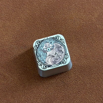 Collection of pure silver hand carved personalized keycaps, hand carved inlaid custom art keycaps