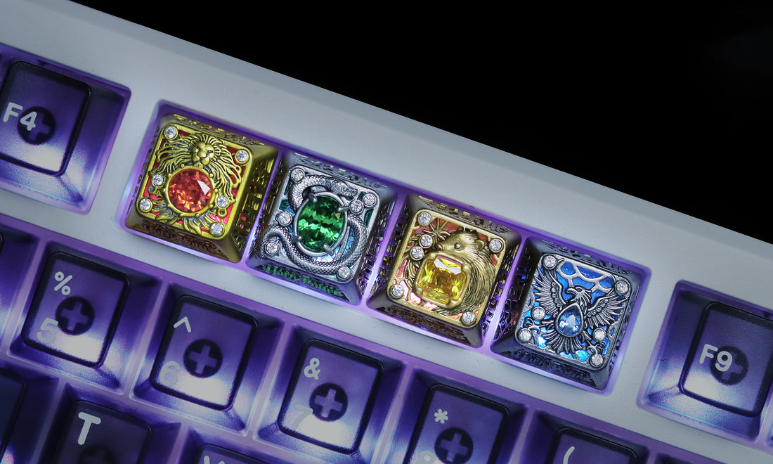 Harry Potter themed jewelry, metal translucent art, personalized keycaps, metal gemstone ornate decorative keycaps