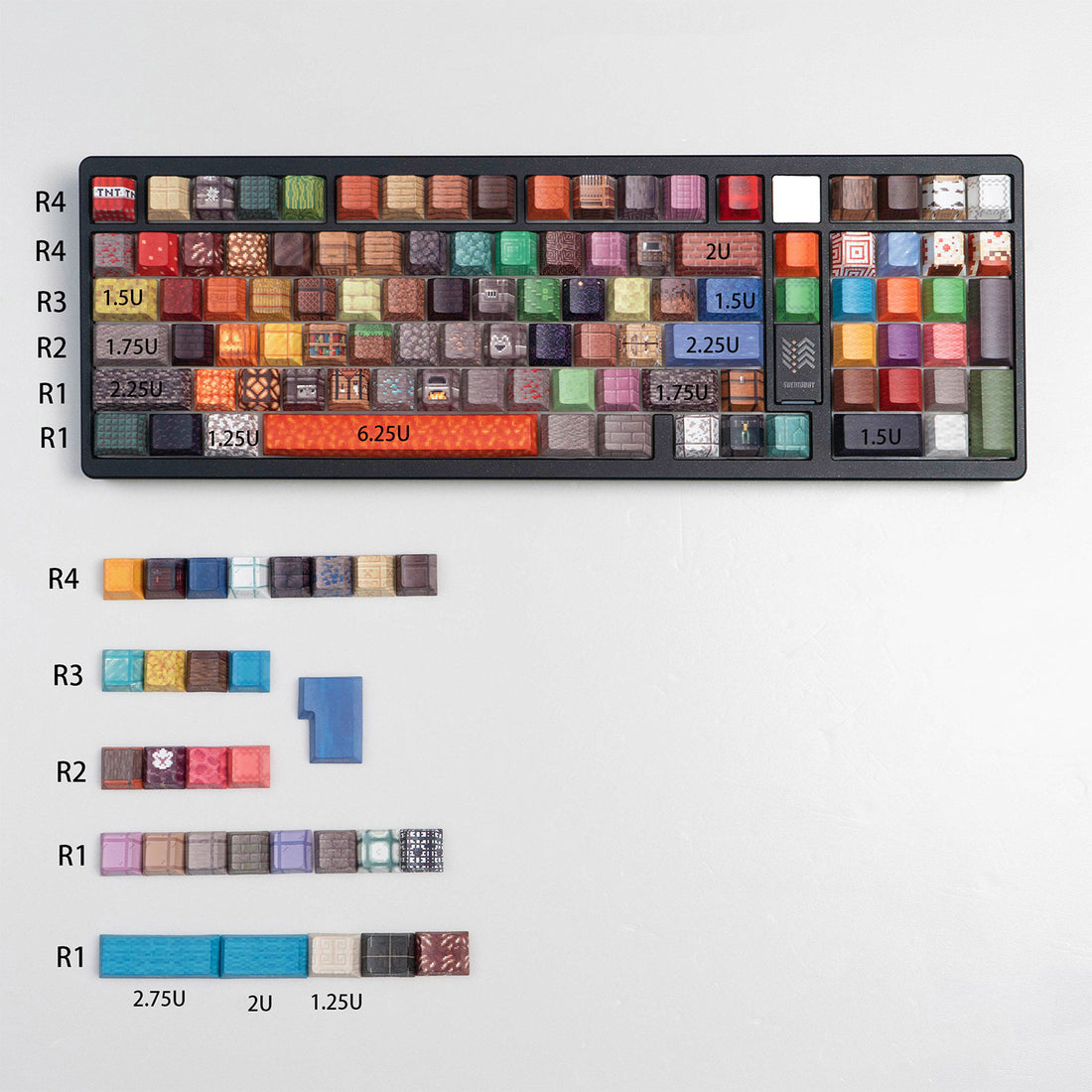 Minecraft theme, side transparent mechanical keyboard keycaps, personalized customization, PBT heat sublimation, original factory height