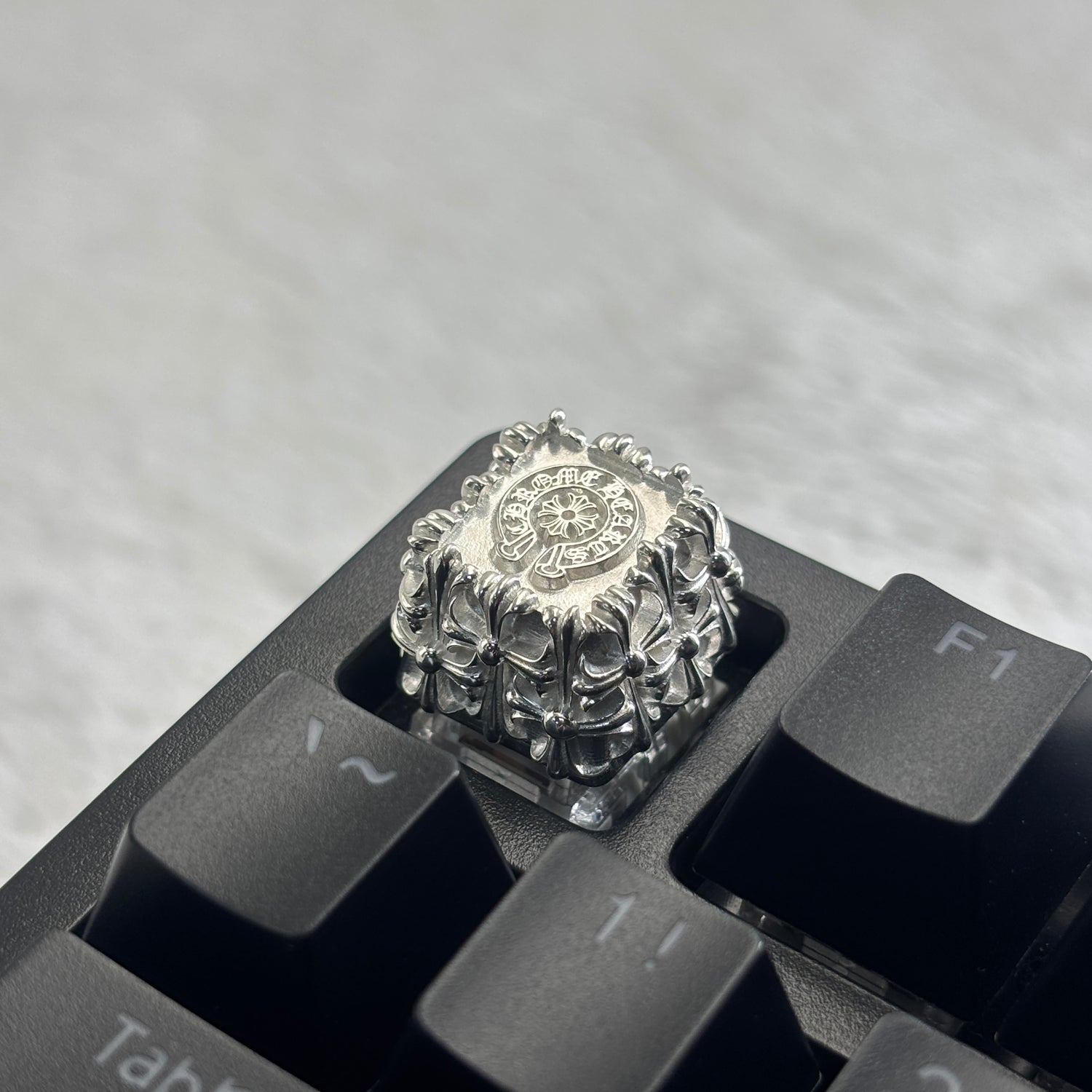 Chrome Hearts style, full keyboard key positions, 925 sterling silver custom trendy cultural keycaps, fashionable and personalized artistic decorative keycaps.