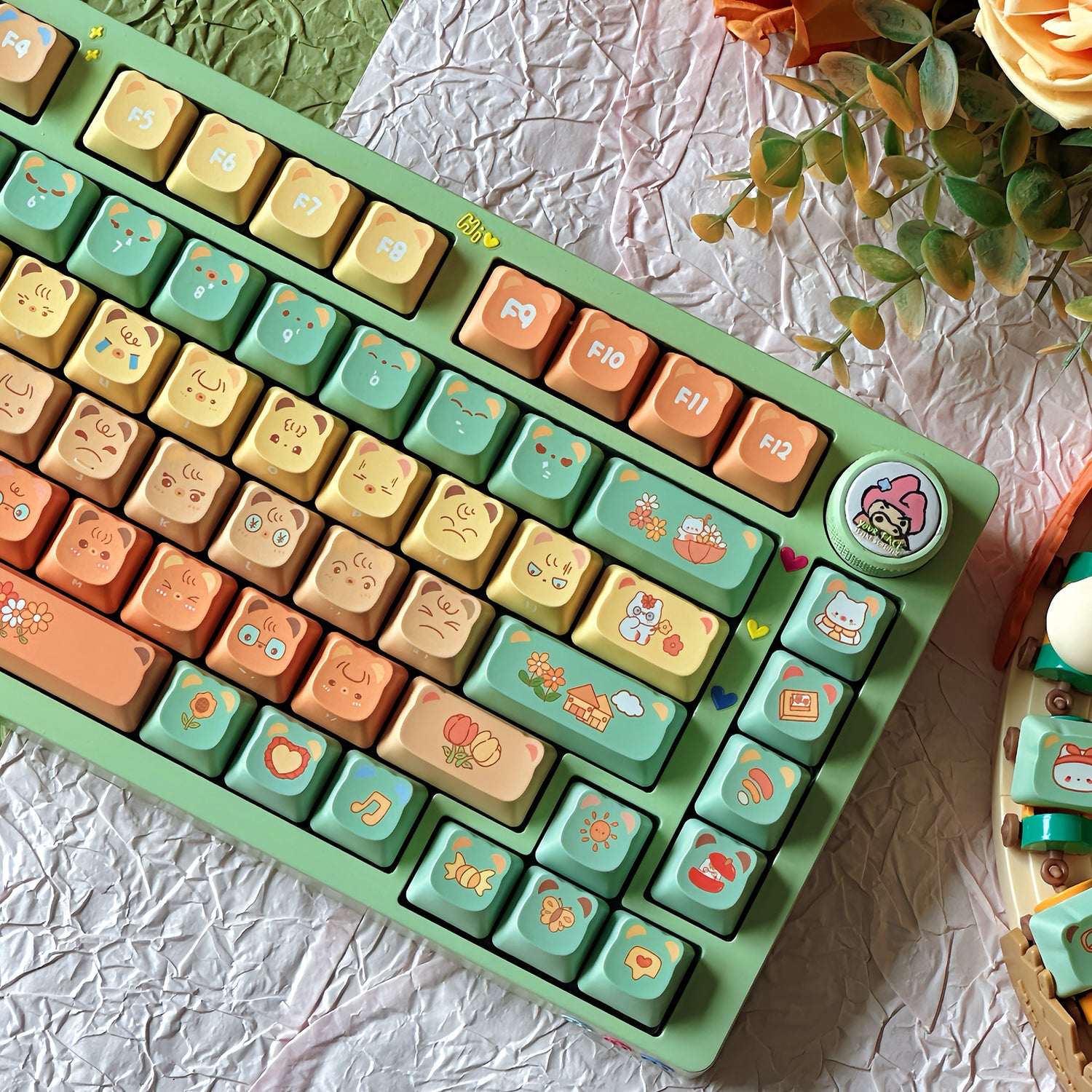 Orange Bear, Bear Ear Key Cap PBT Mechanical Keyboard Key Cap Original PDA High Girl Cute Personalized Key Cap Set