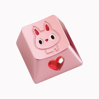 Love Rabbit, aluminum alloy 6063 metal anode personalized keycap keycap, cute style diamond inlaid ruby decoration keycap.