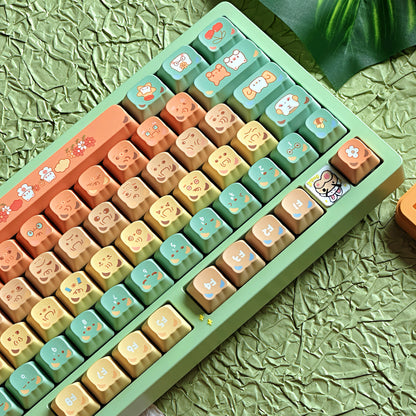 Orange Bear, Bear Ear Key Cap PBT Mechanical Keyboard Key Cap Original PDA High Girl Cute Personalized Key Cap Set