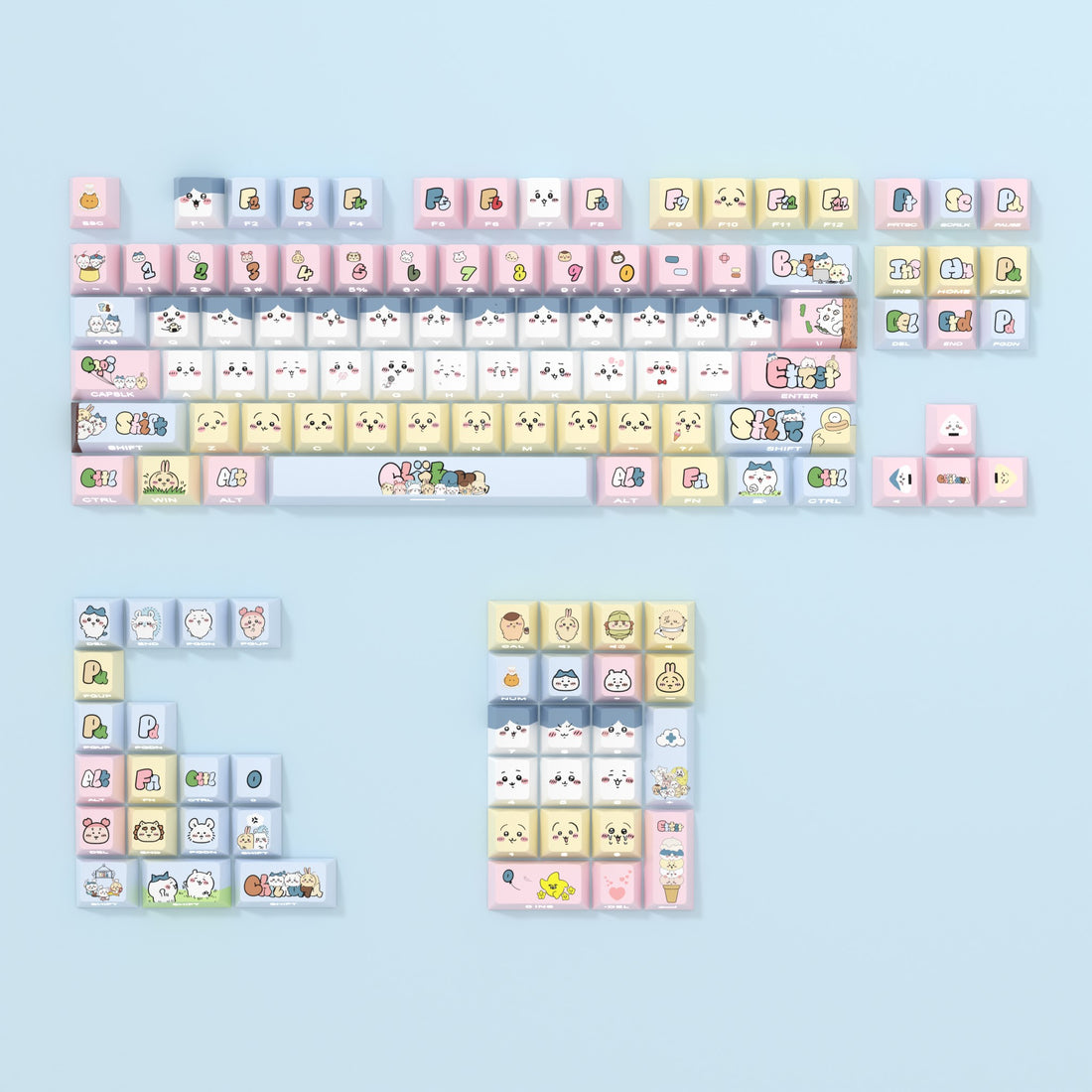Chiikawa theme, personalized keycap set with side engraved original translucent keycap PBT thermal sublimation process