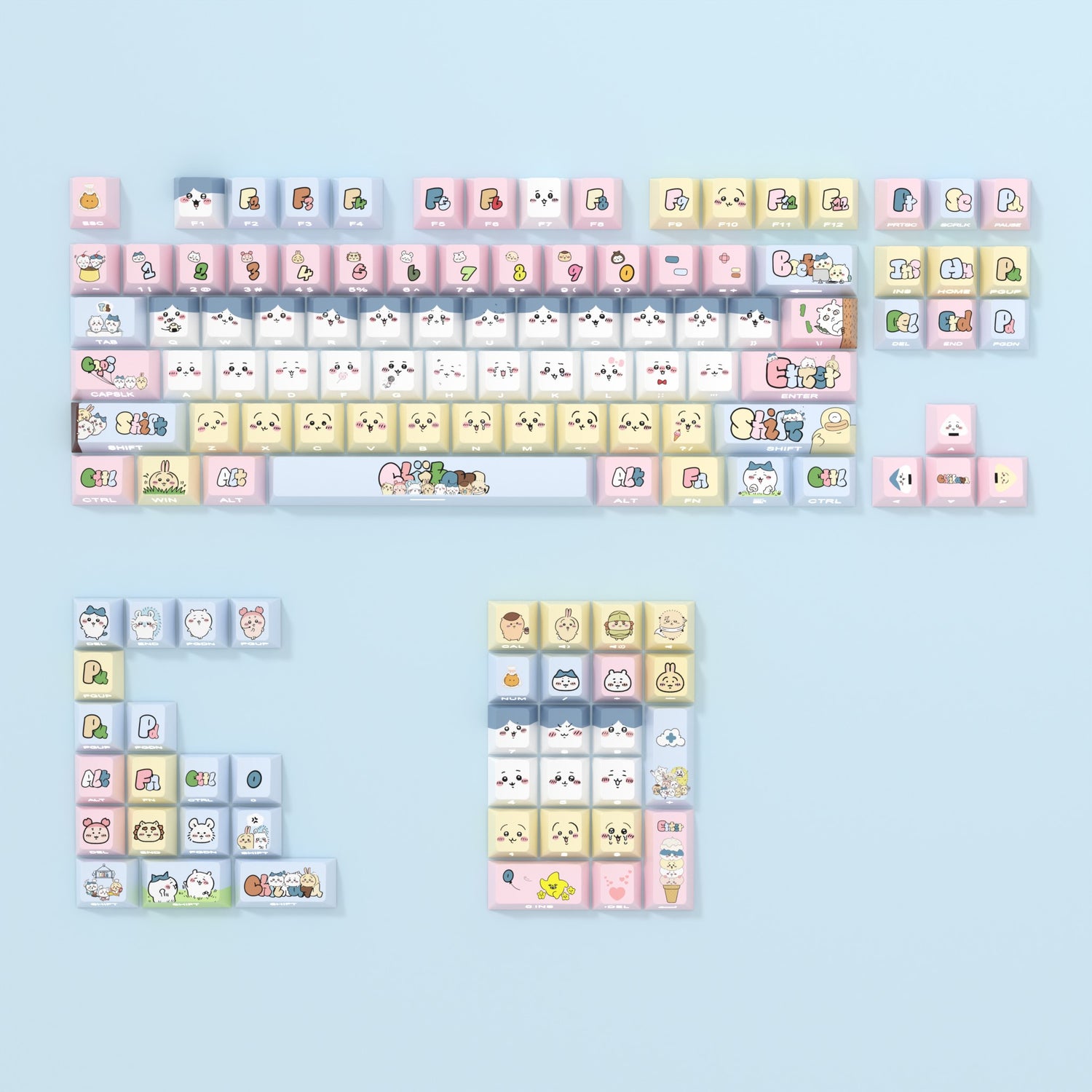 Chiikawa theme, personalized keycap set with side engraved original translucent keycap PBT thermal sublimation process