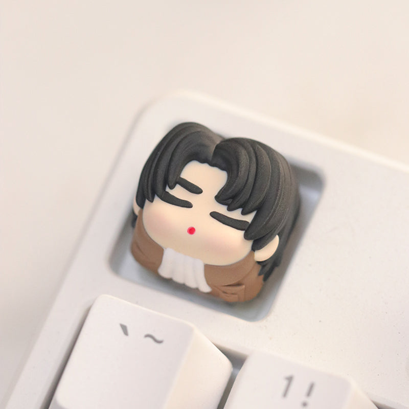 Attack on Titan，Levi Ackerman， Multi colored resin molded personalized keycaps, creative decorative art keycaps featuring anime character images