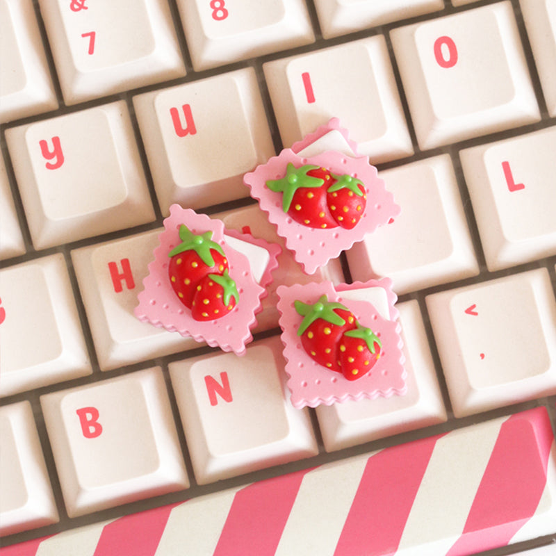 Strawberry Biscuit Keycaps, Gourmet Personalized Keycaps, Customized Mechanical Keycaps, Handmade Creative Artissankeycaps