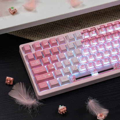 Snowy Mountain Strawberry Heartbeat Gradient Pink Transparent Mechanical Keyboard Keycaps Customization Complete Set PBT+PC Original Factory Height Set Keycaps