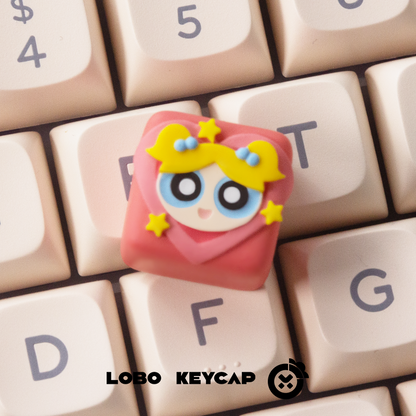 The Powerpuff Girls Season， Multi colored resin molded personalized keycaps, handmade keycaps, decorative keycaps