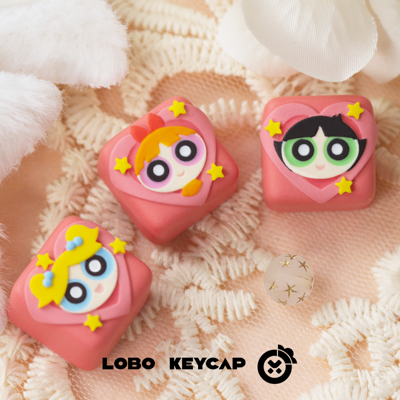 The Powerpuff Girls Season, Multi colored resin molded personalized keycaps, handmade keycaps, decorative keycaps