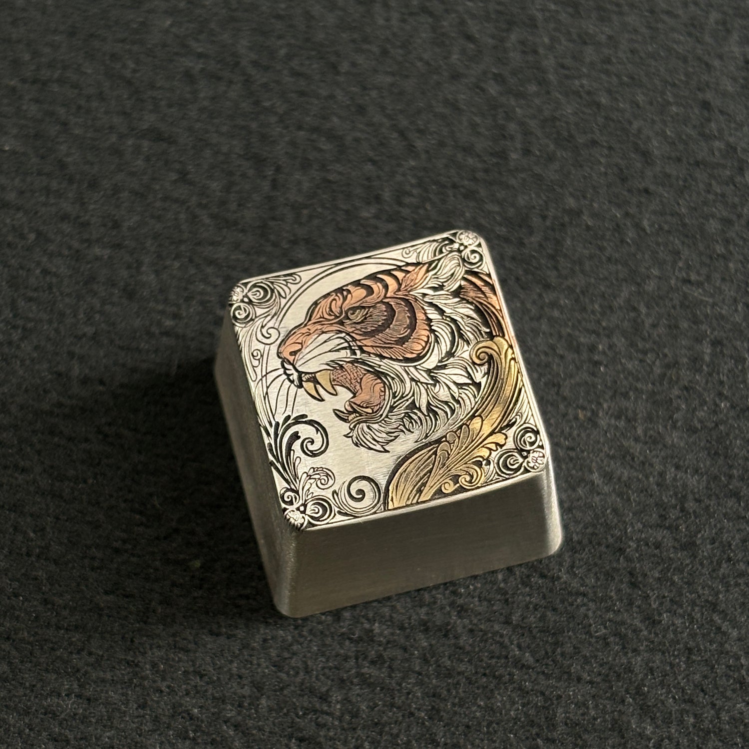 Collection of pure silver hand carved personalized keycaps, hand carved inlaid custom art keycaps