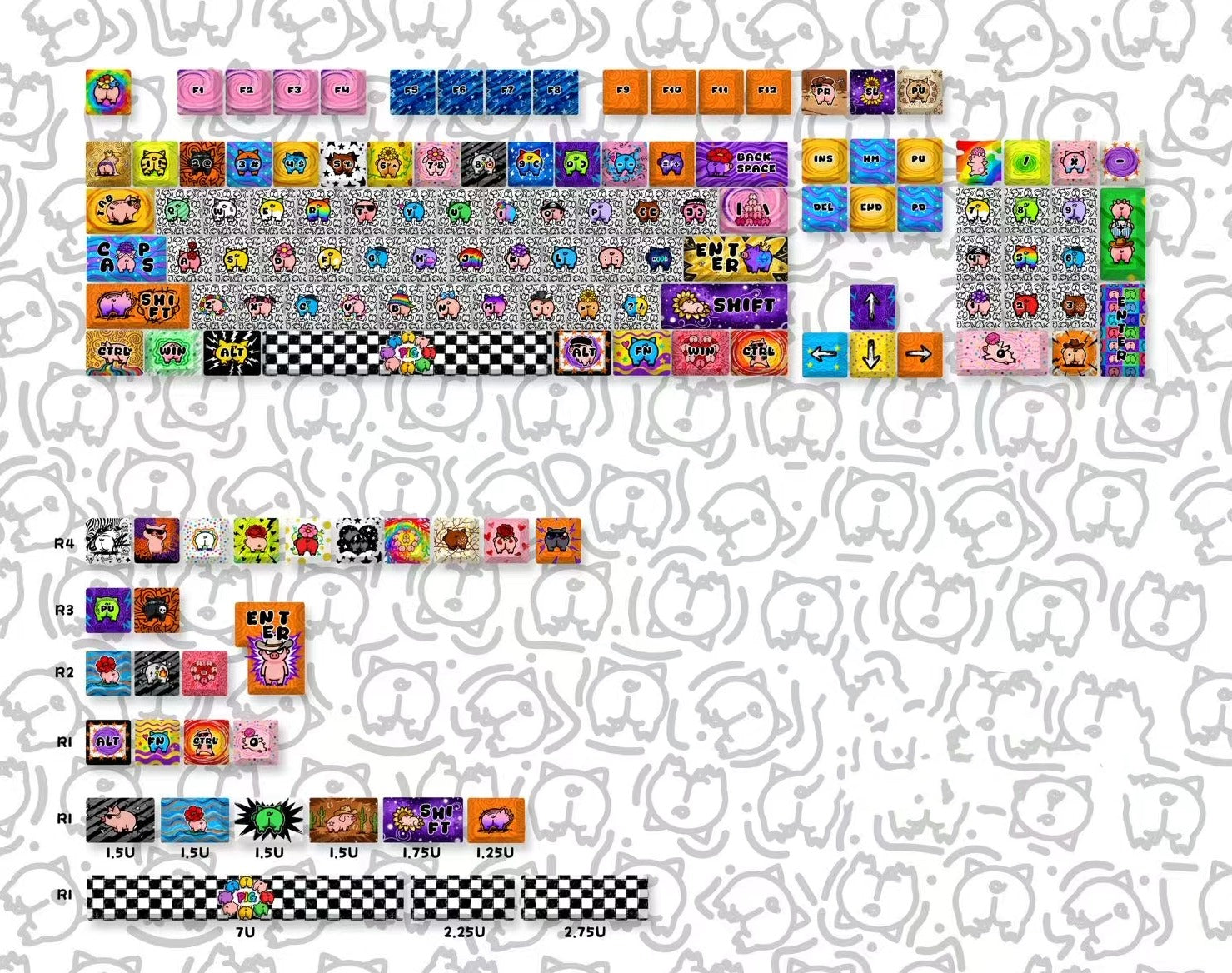 Street artist graffiti series, PBT material sublimation process personalized keycap customization set, decorative keycaps