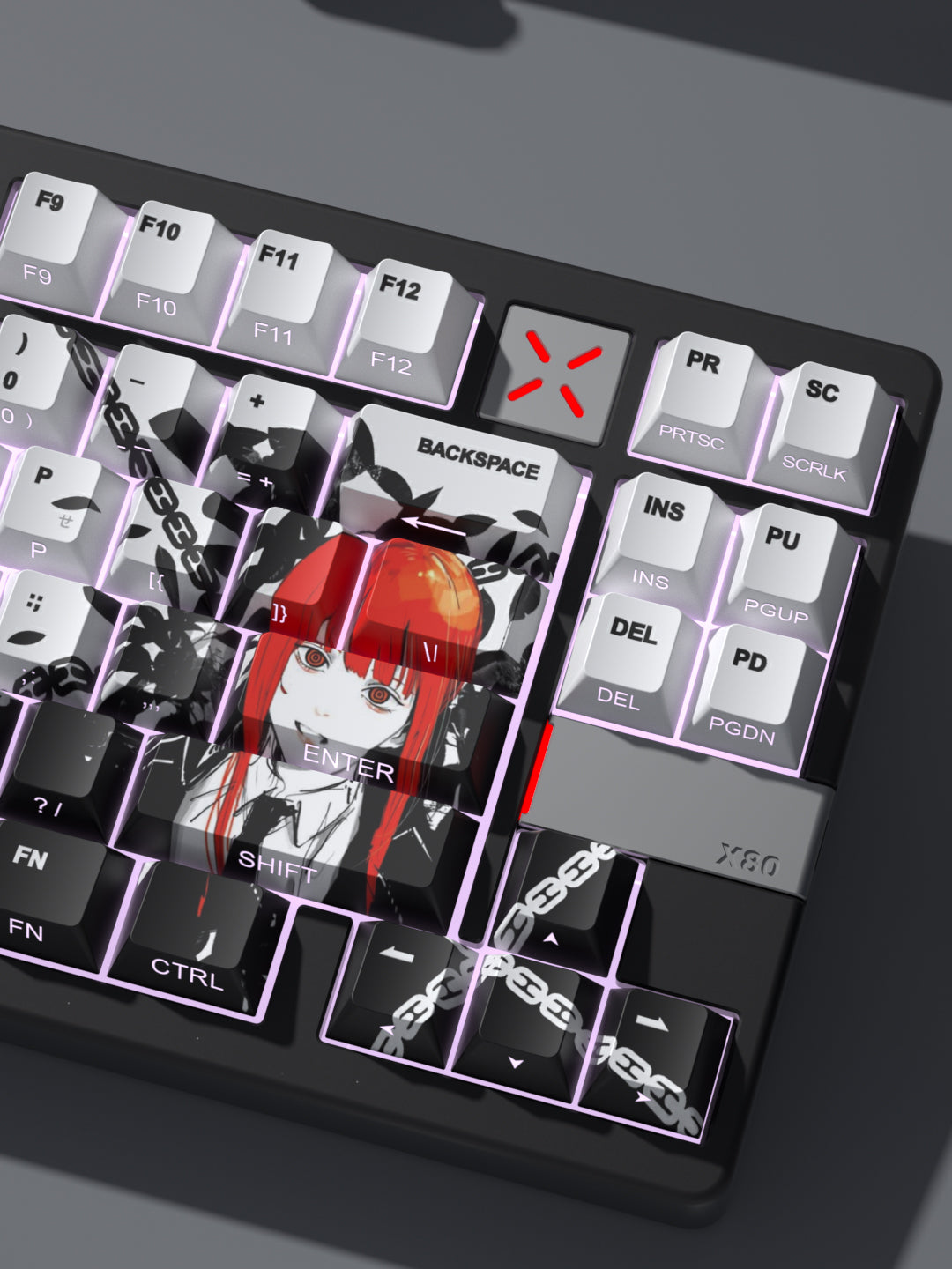 Chainsaw Man Theme Makima Side Engraved Transparent Keycaps OEM Height PBT Thermal Sublimation Anime Game Theme Customized Keycaps