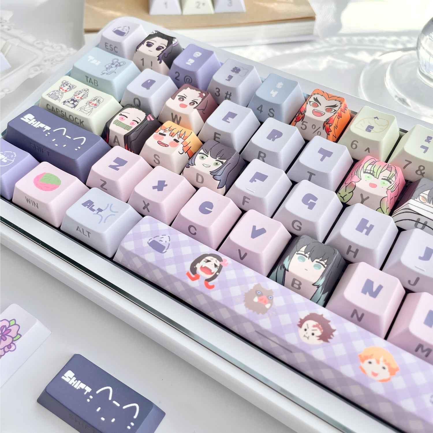 Demon Slayer: Kimetsu no Yaiba Theme Keycap Two dimensional Anime Peripheral Mechanical Keycap PBT Five sided Heat Sublimation Personalized Keycap Set