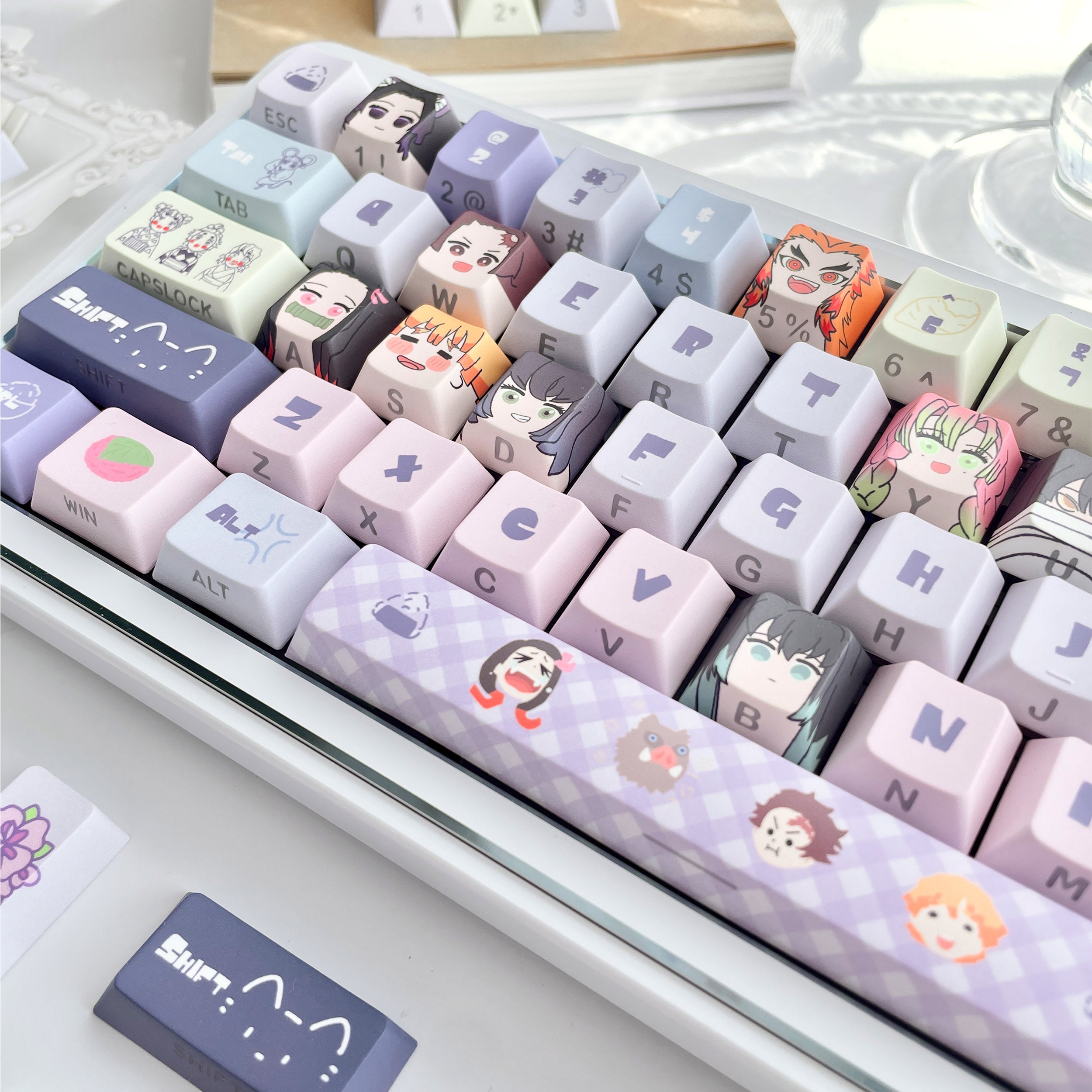 Demon Slayer: Kimetsu no Yaiba Theme Keycap Two dimensional Anime Peripheral Mechanical Keycap PBT Five sided Heat Sublimation Personalized Keycap Set