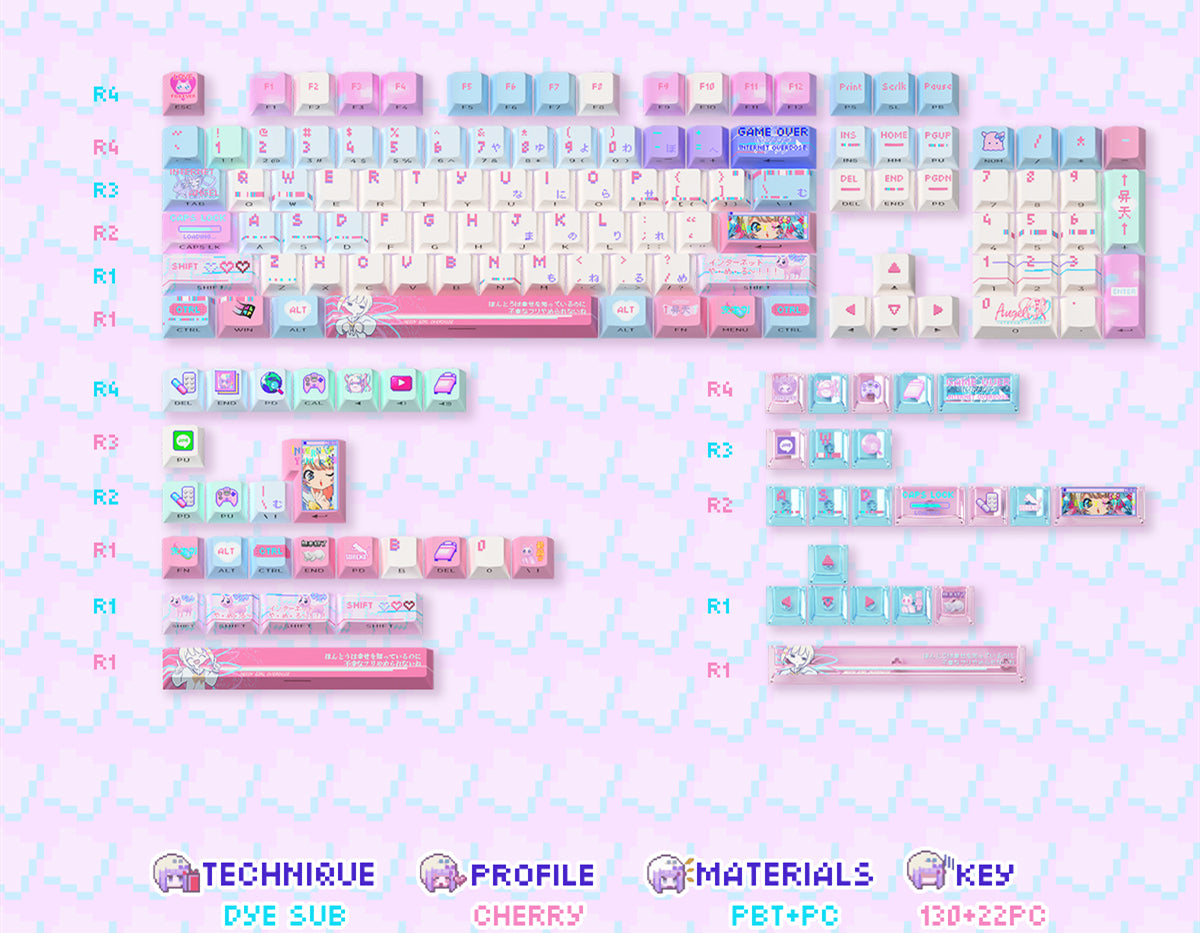NEEDY GIRL OVERDOSE Theme Keycaps PBT+PC Thermal Sublimation Craftsmanship Personalized Keycap Set Pink Series Keycaps, Anime Game Theme Decorative Keycaps