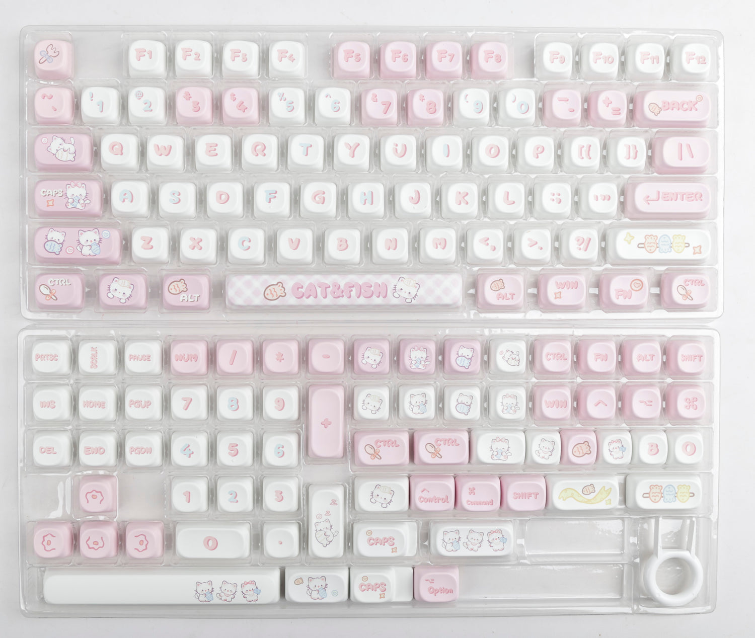 Kitten eating fish keycap pink MOA high MAC heat sublimation personality set keycap