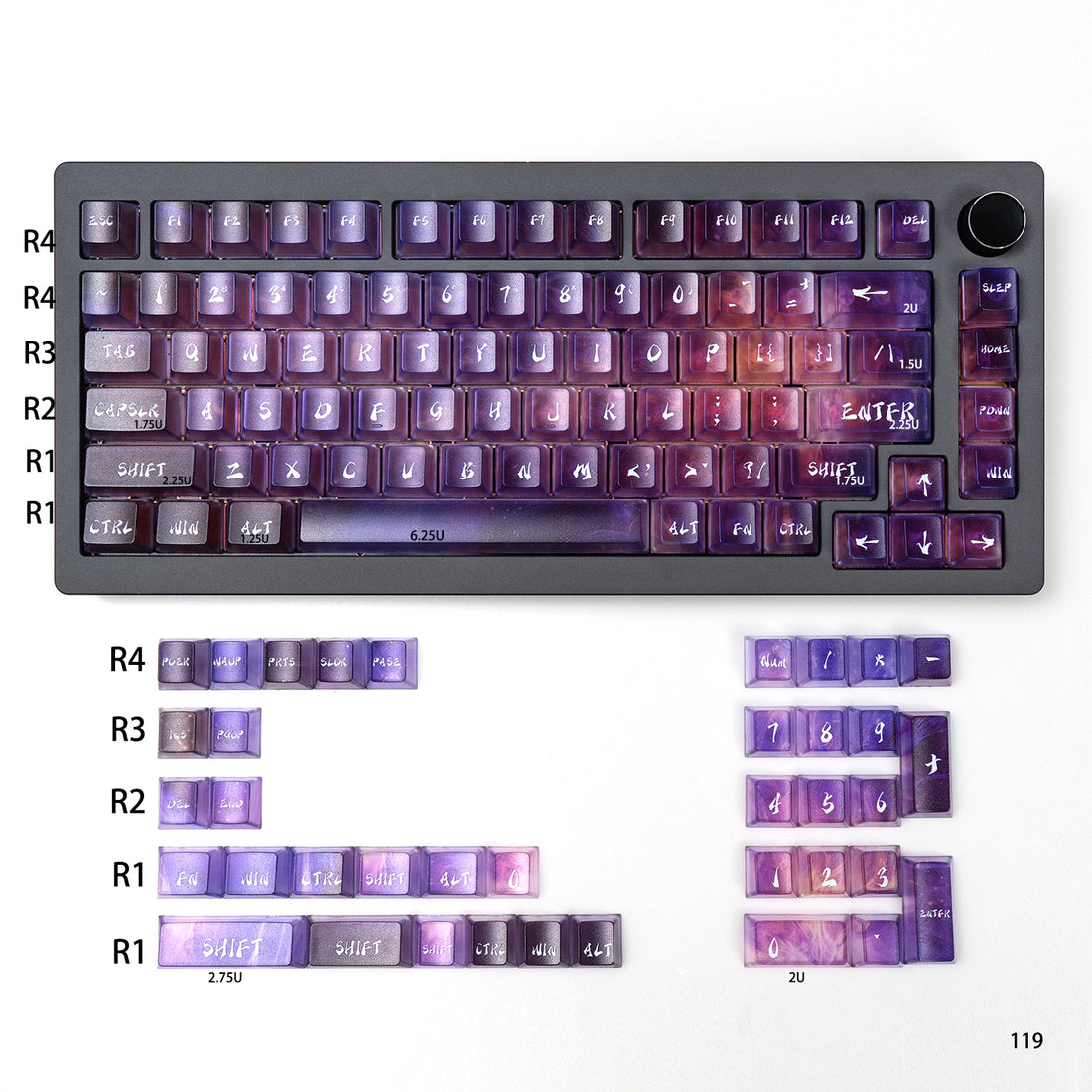 Dreamy Gradient Dyeing Series 5-sided Mist Transparent, Mechanical Keyboard Keycaps, PBT Original Factory Height