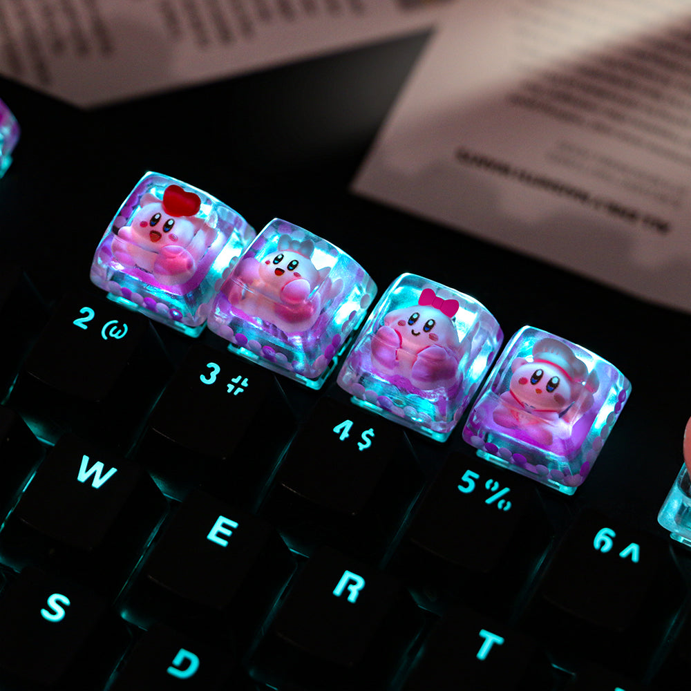 Kirby, Crystal drops of glue material encapsulated resin personalized keycaps, anime, gaming, cultural and creative handmade keycaps