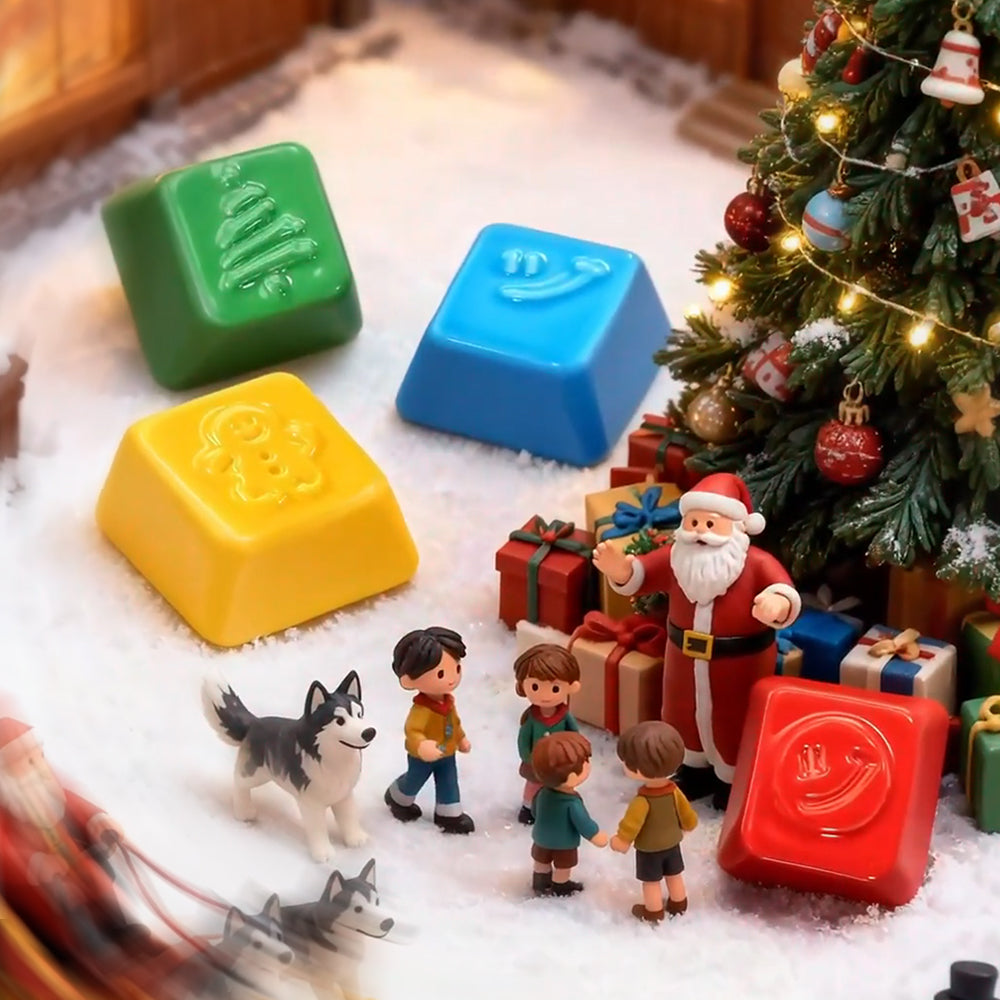 Christmas themed set ceramic keycaps, ceramic material holiday atmosphere high saturation color personalized keycaps, mechanical keyboard decorative keycaps.