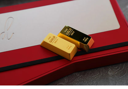Metal personalized keycaps, featuring gold bar and gold brick shaped enter keys, made of zinc alloy material with original height, including enter and ESC keys