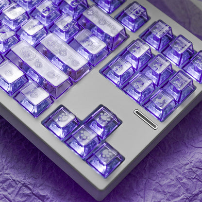 Snowy Mountain Strawberry Heartbeat Gradient Pink Transparent Mechanical Keyboard Keycaps Customization Complete Set PBT+PC Original Factory Height Set Keycaps