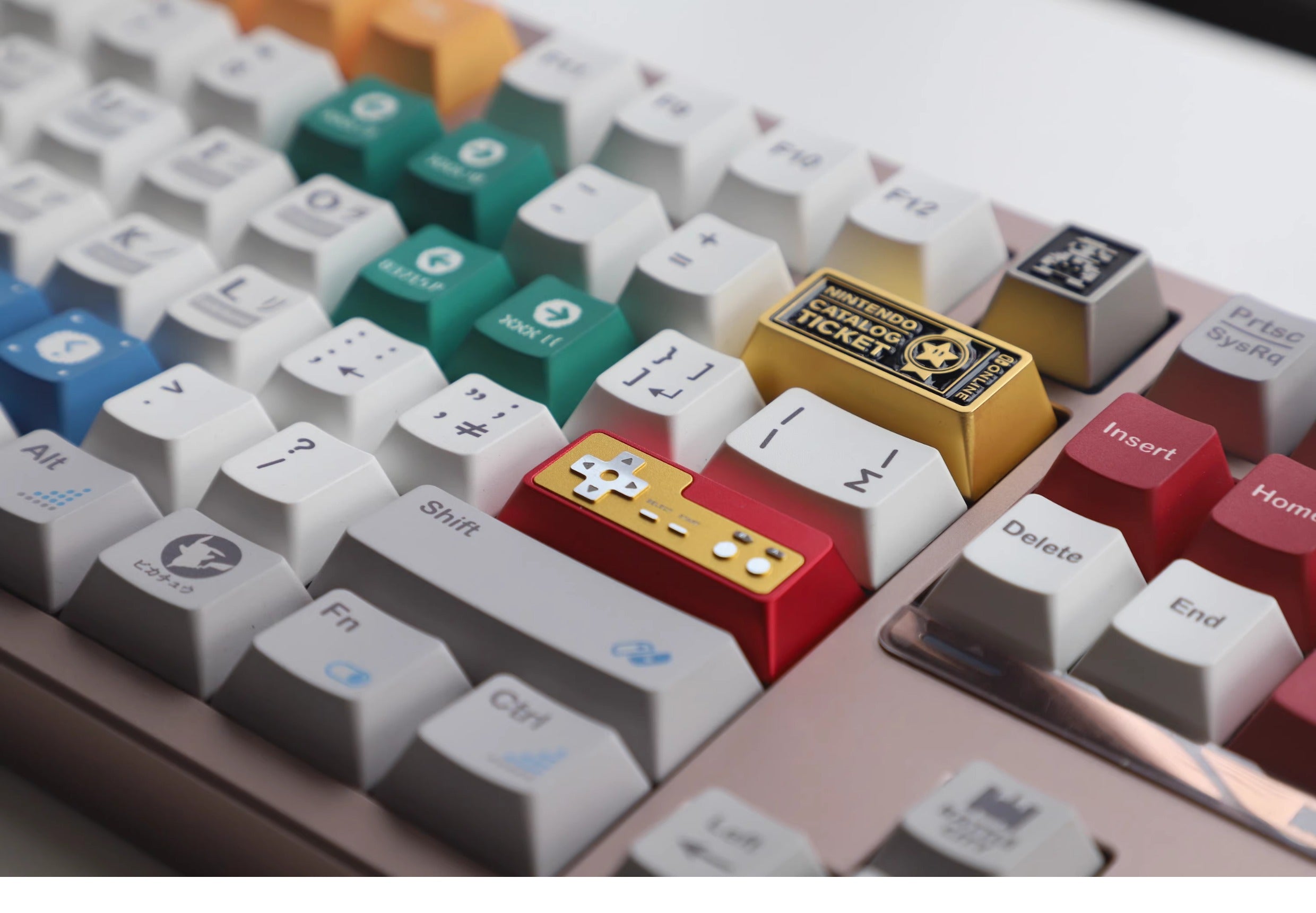 CNC aluminum alloy metal return keycap, red and white FC game console controller, mechanical keyboard cap, anodized metal keycap