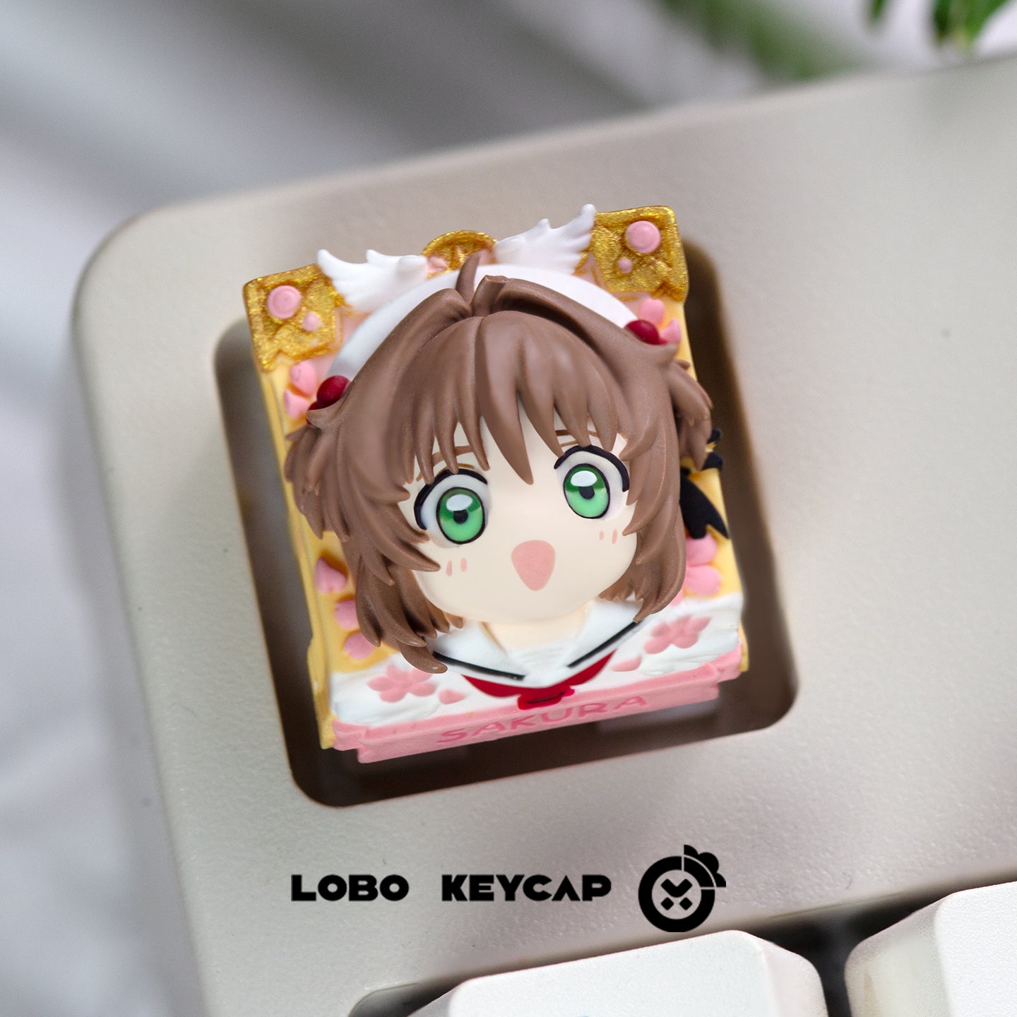 KINOMOTO SAKURA, 1U multi-color resin molded personalized keycap, anime and game character creative peripheral keycap.